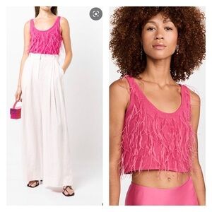 NWT LAPOINTE Cashmere Feather Crop Top Barbie Pink Medium